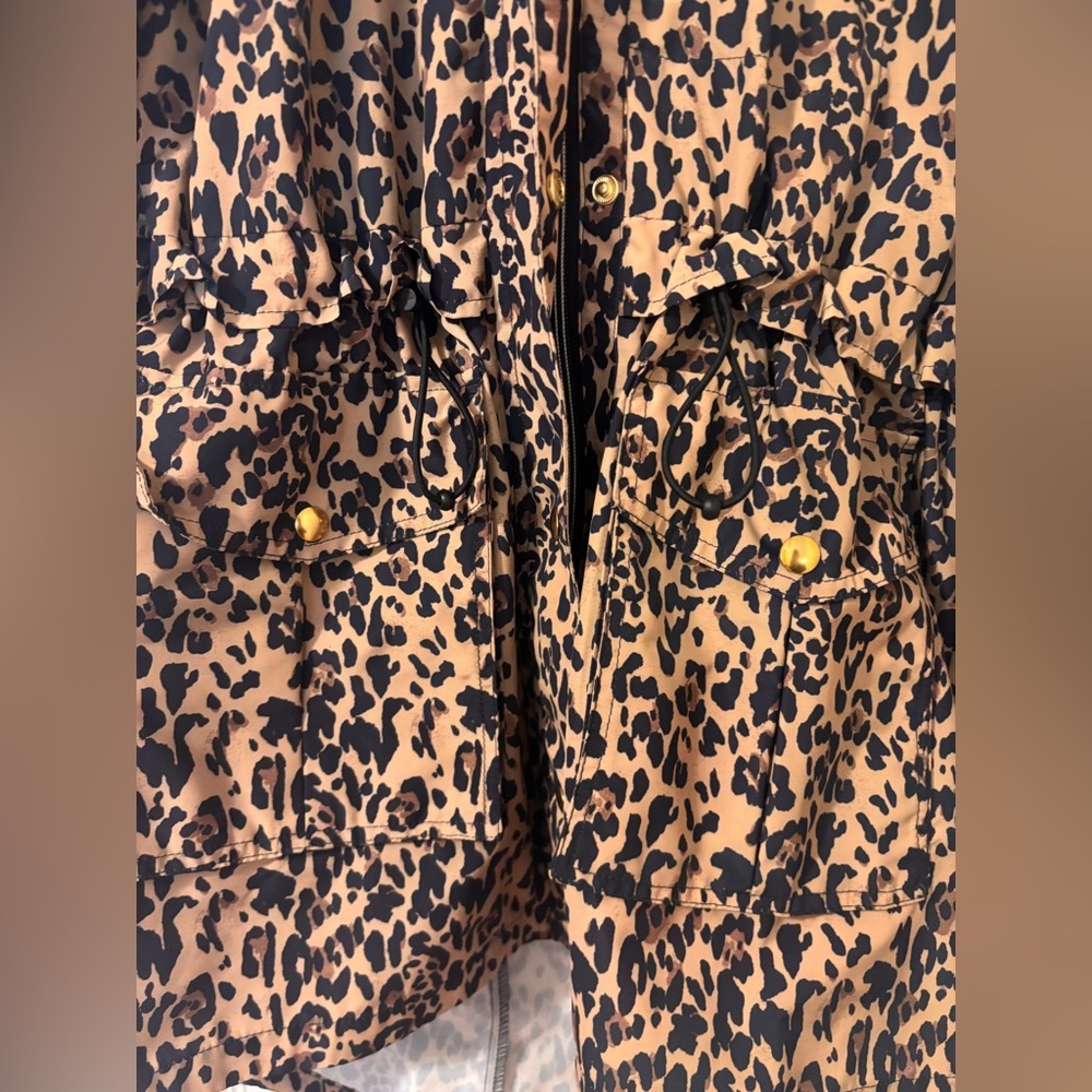 J.Crew Hooded Perfect Rain Jacket in Leopard Print Size Small Water Resistant - Picture 2 of 6